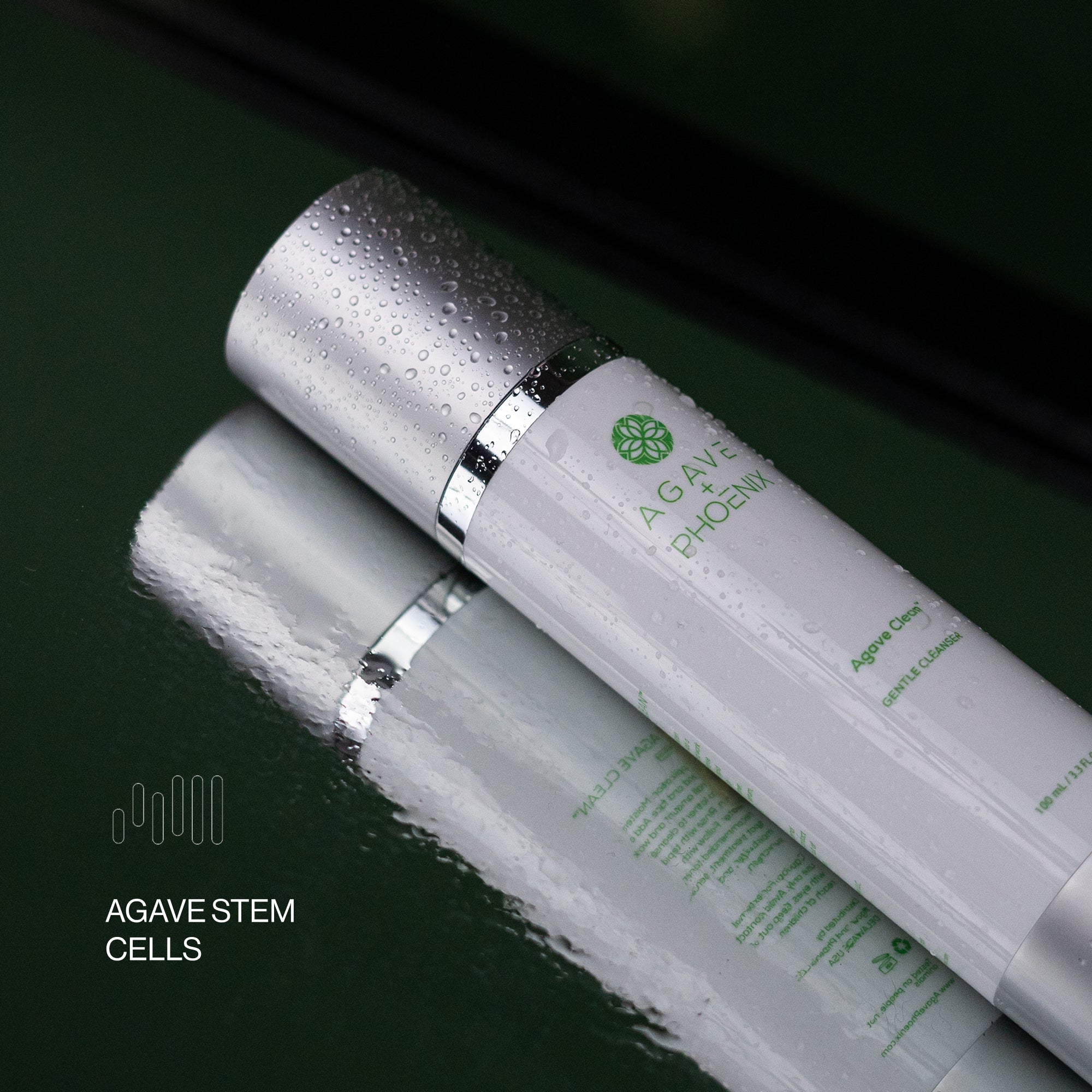 Agave Clean cleanser highlighting natural agave stem cell for gentle exfoliation and skin renewal.