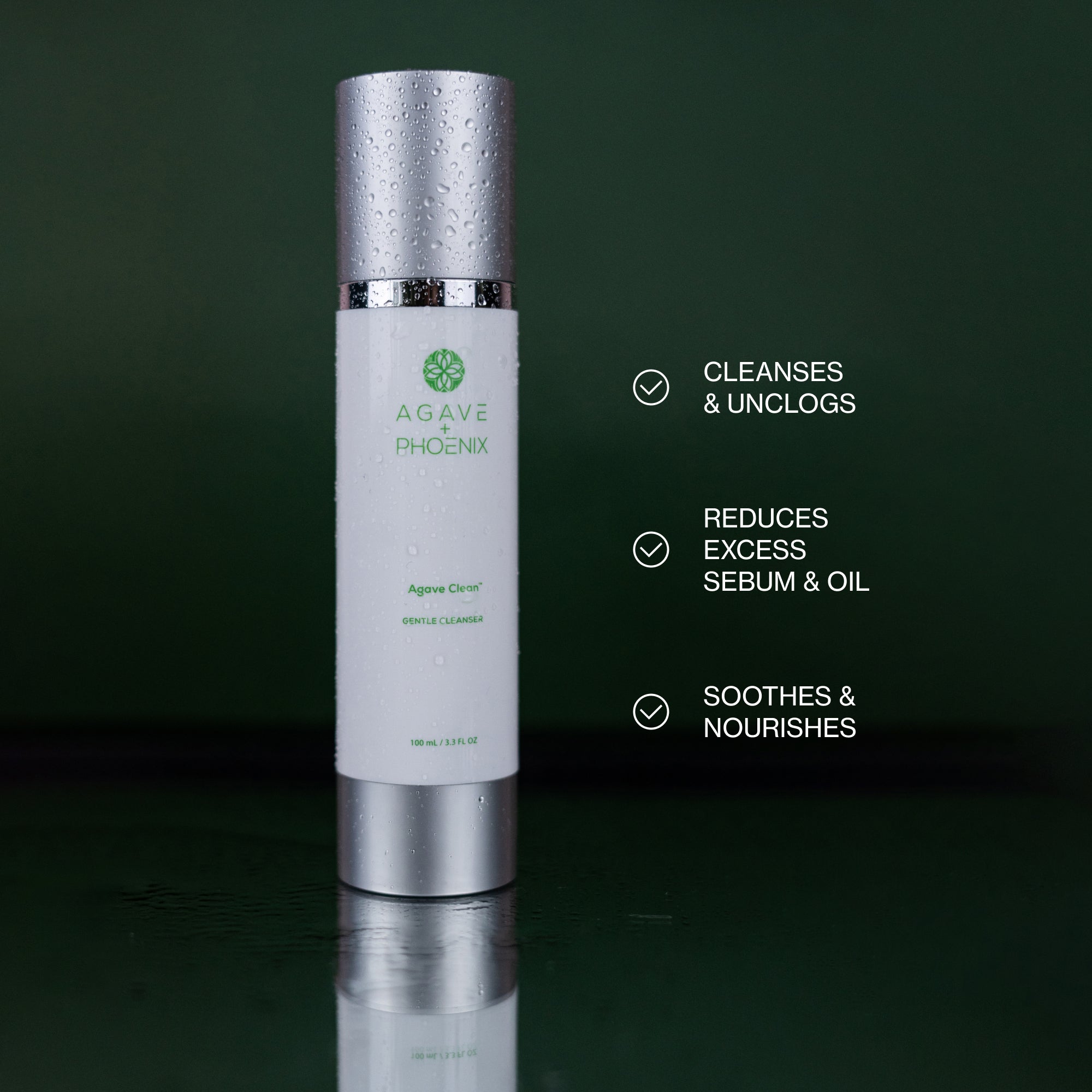 Agave Clean gentle cleanser — cleans and unclogs, reduces excess sebum and oil, soothes and nourishes.