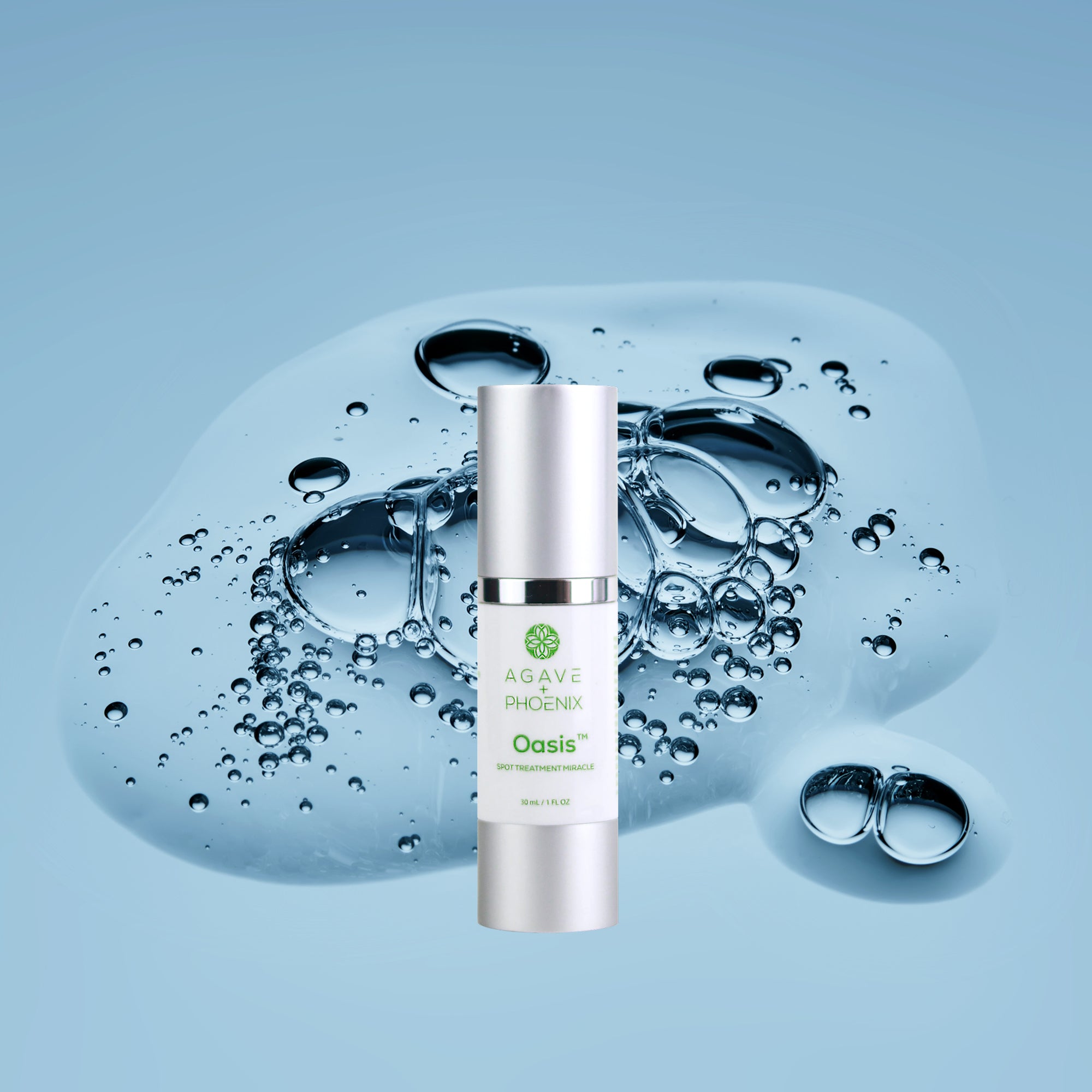 Oasis Spot Treatment with lightweight serum texture — soothing, targeted care for blemishes and uneven tone.