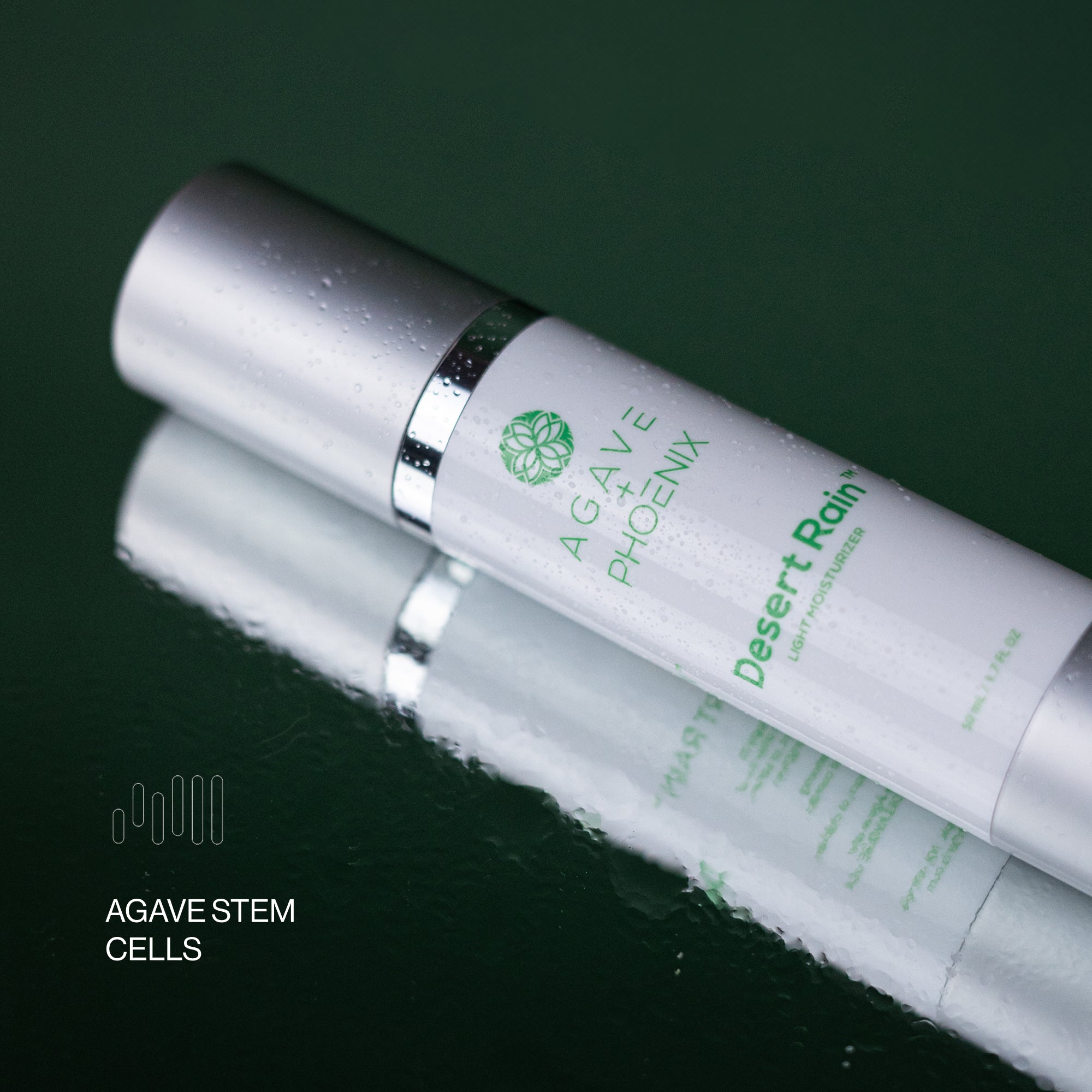 Desert Rain lightweight moisturizer featuring agave stem cells for hydration and antioxidant support.