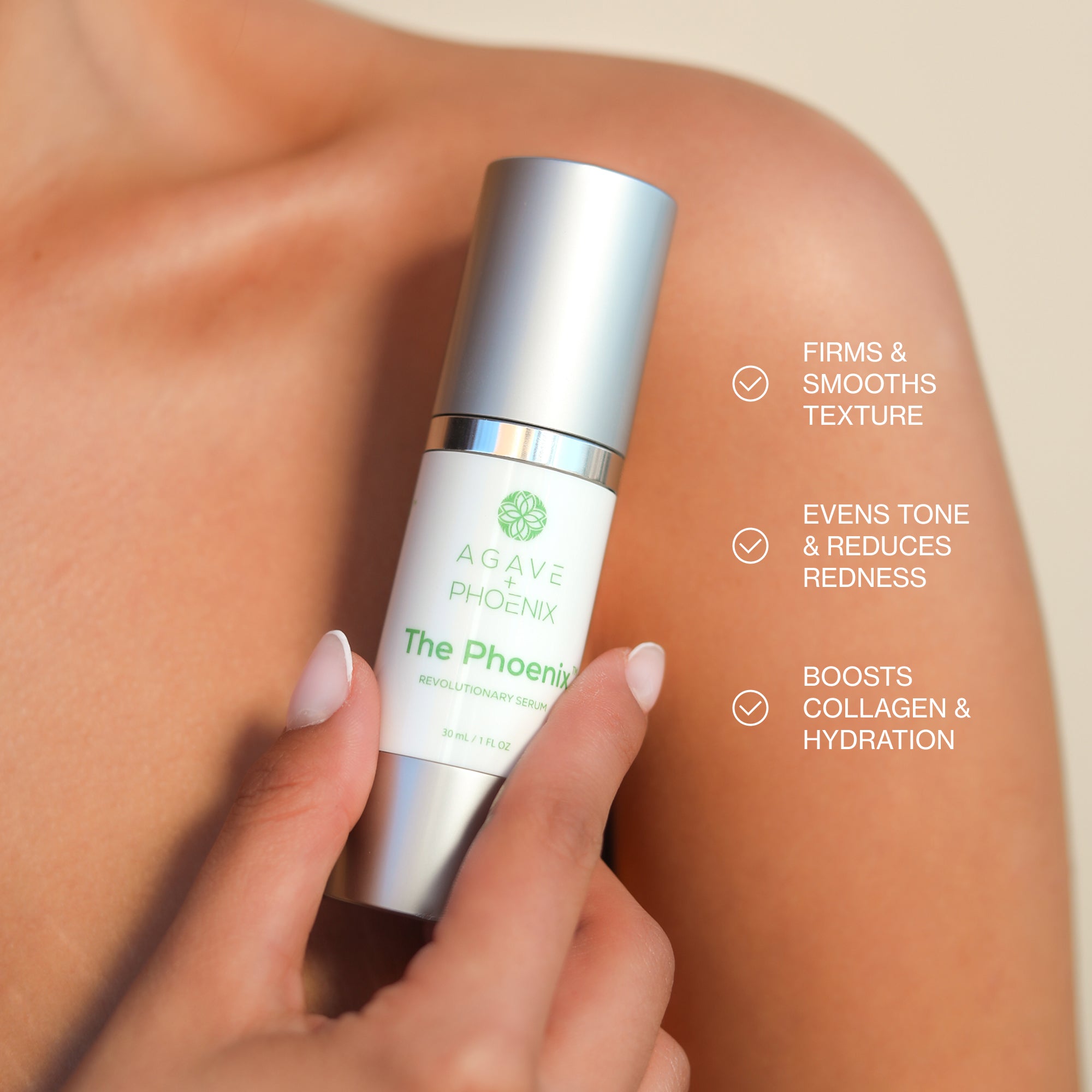 The Phoenix - firms and smooths texture, evens tone and reduces redness, boosts collagen and hydration.