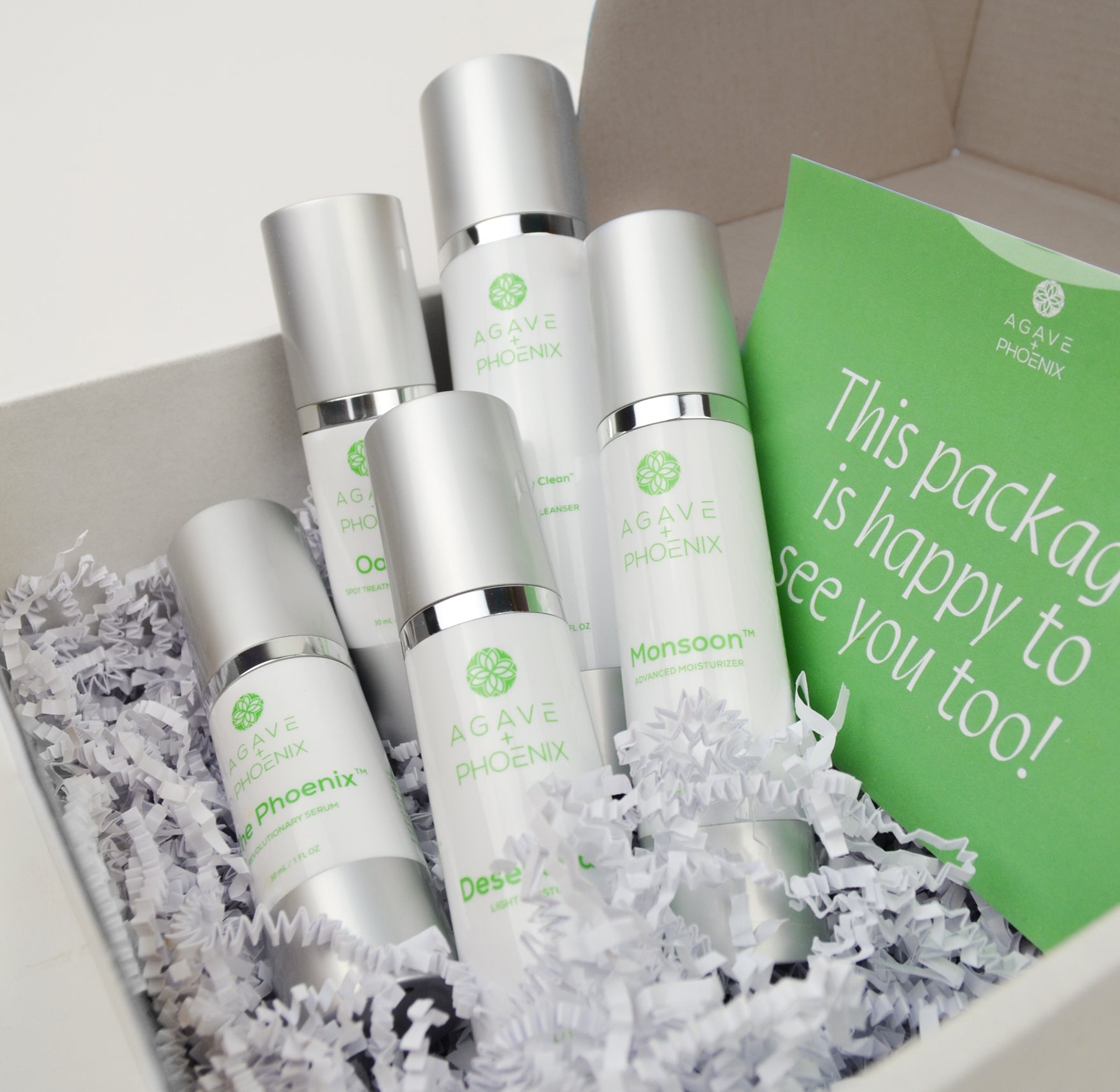 Complete Agave Phoenix skincare set, carefully packed for donation as part of our one-for-one mission.